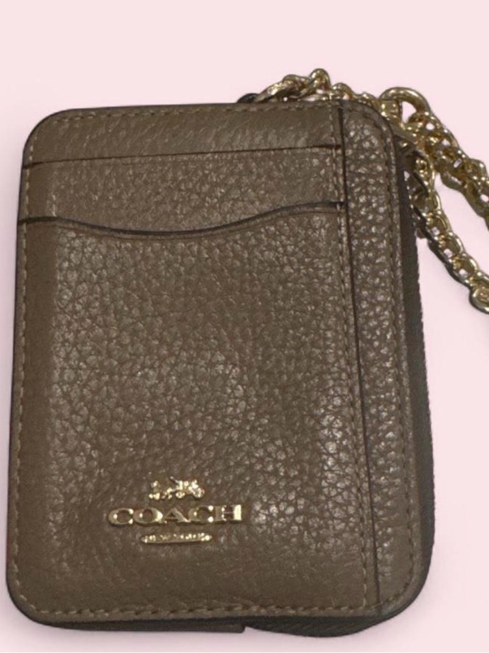 Coach Olive Pebbled Leather Crossbody Wallet with Gold Chain